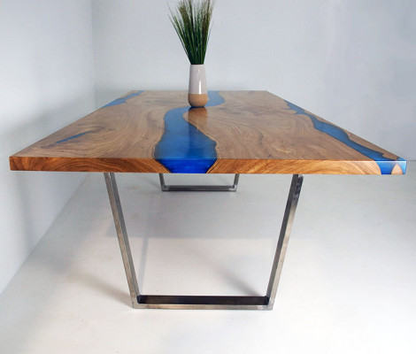 stoły Stół obiadowy Design Tabela Modern Sea River Meble 220x90 Żywica Epoksydowa Ocean
