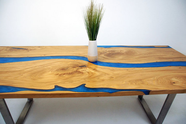 stoły Stół obiadowy Design Tabela Modern Sea River Meble 220x90 Żywica Epoksydowa Ocean
