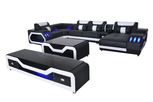 Skóra Sofy Narożnik Ustawić Design Sofa Żywy krajobraz + Kanapa Tabela + RTV G8046