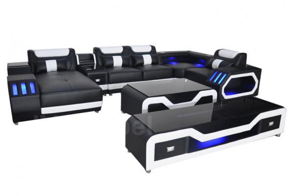 Skóra Sofy Narożnik Ustawić Design Sofa Żywy krajobraz + Kanapa Tabela + RTV G8046