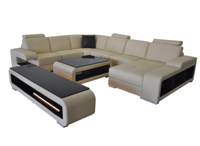 Skórzana sofa Żywy krajobraz Ustaw Design Nowoczesna Narożnik Sofa Kształt U Tabela RTV G8028