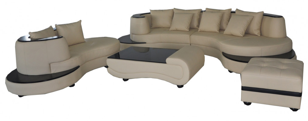 Luxury Living Narożnik Skóra Ustawić Krajobraz Podkładka XXL Duża Sofa U Shape + Szezlong + Tabela