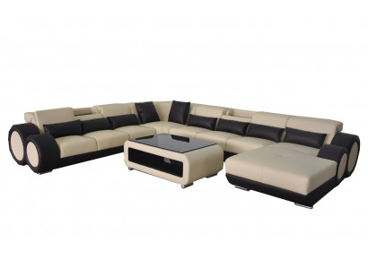 Skórzana sofa Żywy krajobraz Ustaw Design Nowoczesna sofa Narożnik Kształt U Szezlong G8035