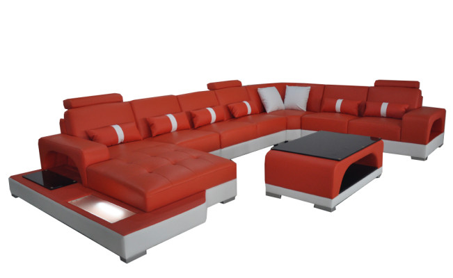Skóra Sofa z USB Modern Siedziba Couch Podkładka Narożnik Couchen Żywy krajobraz + Tabela