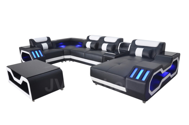 Skóra Sofa Kanapa Podkładka Narożnik Ustaw Modern Żywy krajobraz Tabela + USB + LED