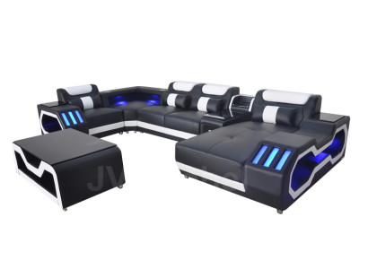 Skóra Sofa Kanapa Podkładka Narożnik Ustaw Modern Żywy krajobraz Tabela + USB + LED