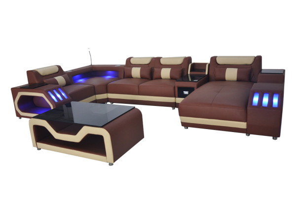 Skóra Sofa Kanapa Podkładka Narożnik Ustaw Modern Żywy krajobraz Tabela + USB + LED
