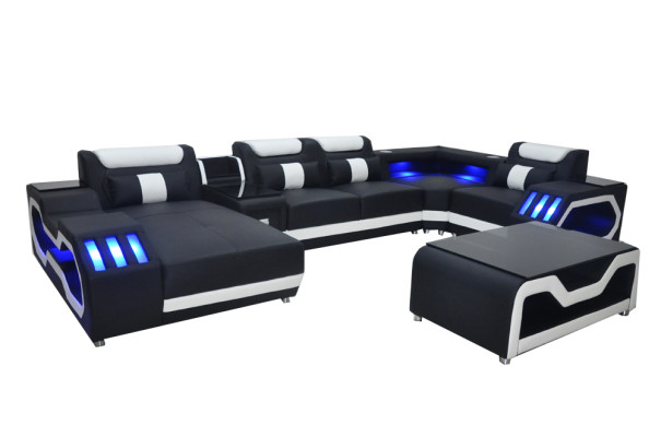 Skóra Sofa Kanapa Podkładka Narożnik Ustaw Modern Żywy krajobraz Tabela + USB + LED