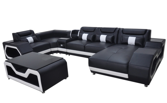 Skóra Sofa Narożnik Ustawić Design Modern Żywy krajobraz stolik kawowy U Shape G8046 Nowość