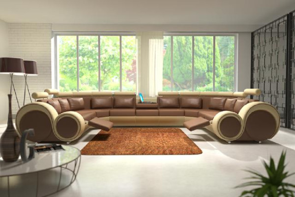 Sofa skórzana Podkładka Couch Żywy krajobraz Skóra Włókienniczy Sofa XXL Narożnikowa kanapa