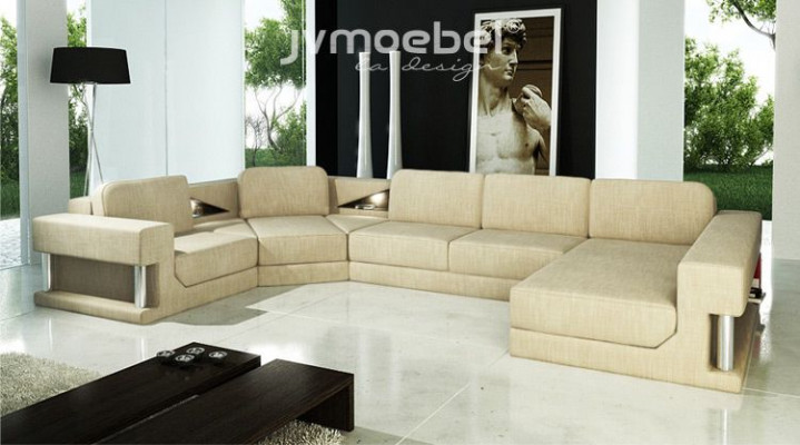 Narożnikowa kanapa Funkcja łóżka Modern Design Sofa Włókienniczy Materiał Kształt U Couch Żywy krajobraz