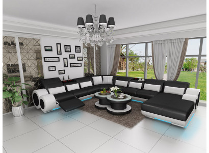Skórzana sofa kanapa Żywy krajobraz Narożnik kanapa Narożnik Ustaw Design Nowoczesna Sofa z USB