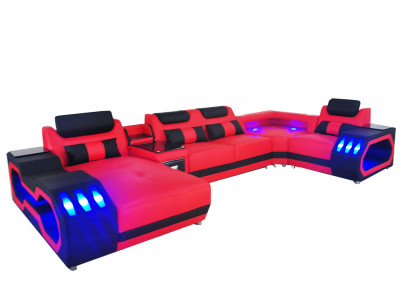 Skórzana Sofa Kanapa Żywy krajobraz Ustawić Design Nowoczesna Sofa Kształt U Sofa z USB