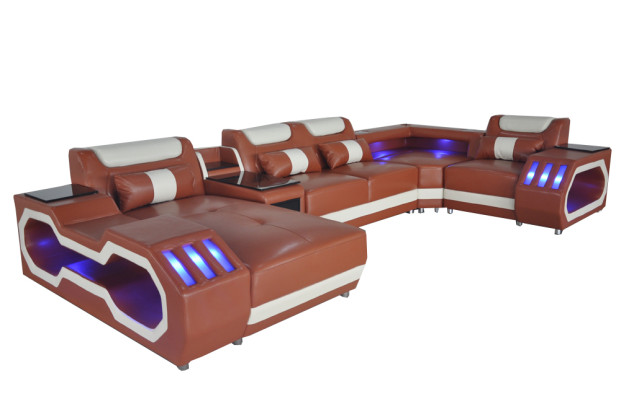 Skórzana Sofa Kanapa Żywy krajobraz Ustawić Design Nowoczesna Sofa Kształt U Sofa z USB