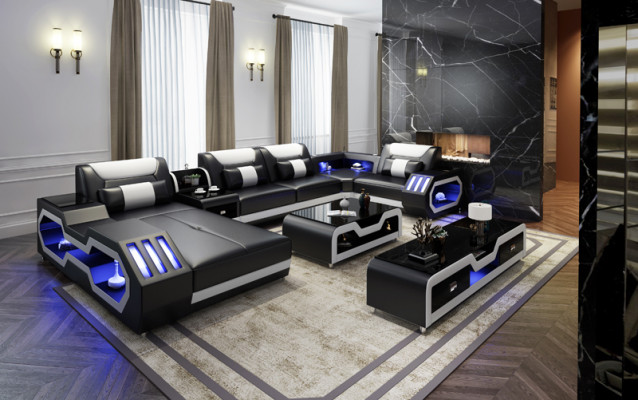 XXL Żywy krajobraz Sofa Couch Podkładka Zestaw narożny Couches Sofy + USB + Światło