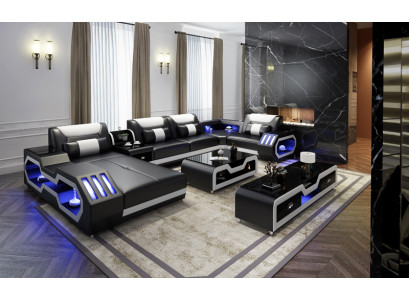 XXL Żywy krajobraz Sofa Couch Podkładka Zestaw narożny Couches Sofy + USB + Światło