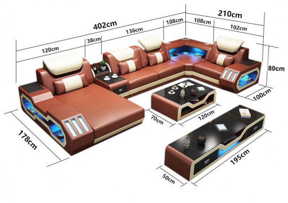 XXL Żywy krajobraz Sofa Couch Podkładka Zestaw narożny Couches Sofy + USB + Światło