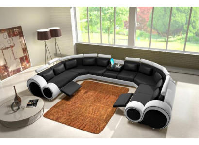 Zestaw kanapowy Nowoczesna Sofa Narożnik Część wypoczynkowa Skóra Couch Żywy krajobraz USB Sofa