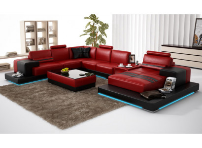 Skórzana sofa kanapa Żywy krajobraz Narożnikowa kanapa Narożnik Ustaw Design Nowoczesna Sofa + USB