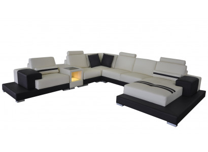 Skórzana Sofa Kanapa Żywy krajobraz Narożnik Ustawić Design Nowoczesna Sofa Kształt U USB