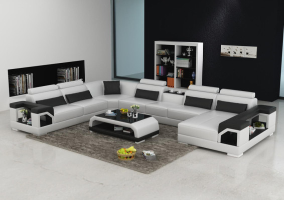 Skóra Sofa Modern Siedziba Couch Podkładka Design Żywy krajobraz + Tabela Narożnik