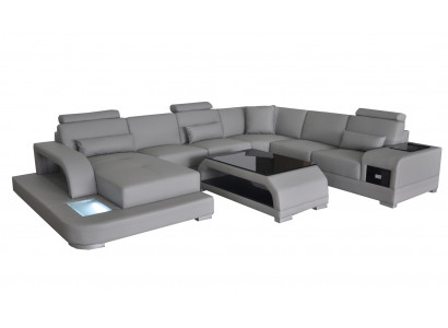 Skórzana sofa Żywy krajobraz Ustaw Design Modern Narożnikowa kanapa Sofa Kształt U G8013+Tabela