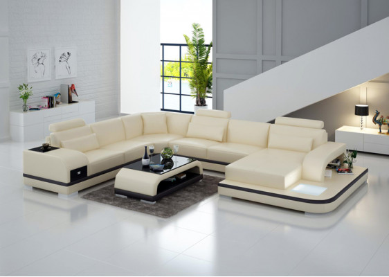 Skórzana sofa Żywy krajobraz Ustaw Design Modern Narożnikowa kanapa Sofa Kształt U G8013+Tabela