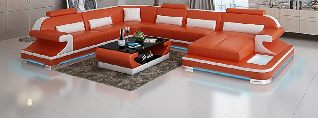 Skórzana sofa kanapa Żywy krajobraz Narożnik kanapa Narożnik Ustaw Design Nowoczesna Sofa z USB