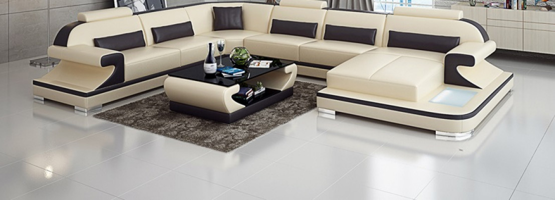 Skórzana sofa kanapa Żywy krajobraz Narożnik kanapa Narożnik Ustaw Design Nowoczesna Sofa z USB