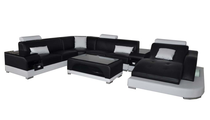 Skóra Sofa z USB Nowoczesna Siedziba Kanapa Podkładka Design Narożnik Kanapy + Tabela + Lich