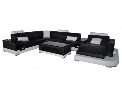 Skóra Sofa z USB Nowoczesna Siedziba Kanapa Podkładka Design Narożnik Kanapy + Tabela + Lich