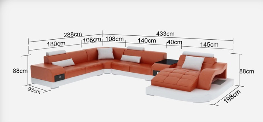Skóra Sofa z USB Nowoczesna Siedziba Kanapa Podkładka Design Narożnik Kanapy + Tabela + Lich