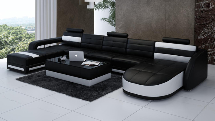 Skórzana sofa sofa kanapa Żywy krajobraz Narożnikowa kanapa Ustawić Design Modern Sofa z USB