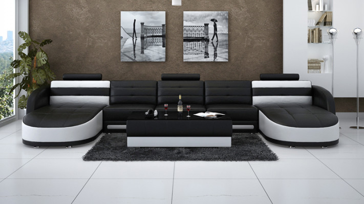 Design Skóra Żywy krajobraz Narożnik Sofa Nowoczesna Ustaw Sofa Narożnik USB Nowy Czarny