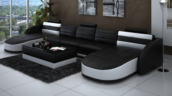 Design Skóra Żywy krajobraz Narożnik Sofa Nowoczesna Ustaw Sofa Narożnik USB Nowy Czarny
