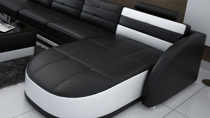 Design Skóra Żywy krajobraz Narożnik Sofa Nowoczesna Ustaw Sofa Narożnik USB Nowy Czarny