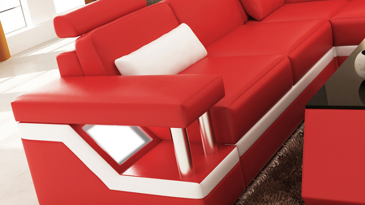 Design Skóra Żywy krajobraz Narożnik Sofa Nowoczesna Ustaw Sofa Narożnik Czerwony USB + LED