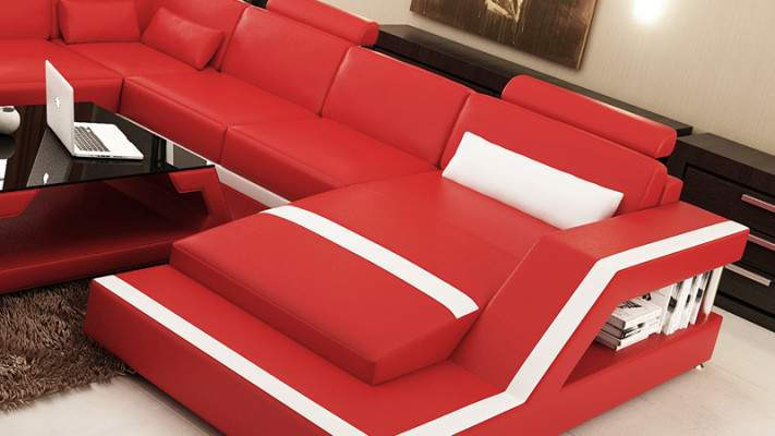 Design Skóra Żywy krajobraz Narożnik Sofa Nowoczesna Ustaw Sofa Narożnik Czerwony USB + LED