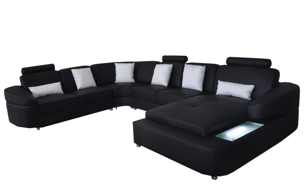 Skóra Sofa z USB Couch Żywy krajobraz Narożnik Ustawić Design Nowoczesne sofy Kształt U