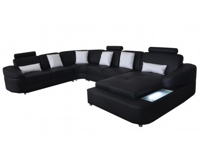 Skóra Sofa z USB Couch Żywy krajobraz Narożnik Ustawić Design Nowoczesne sofy Kształt U