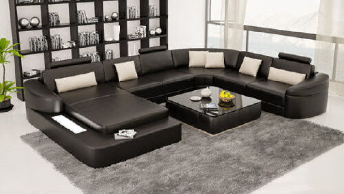 Skóra Sofa z USB Couch Żywy krajobraz Narożnik Ustawić Design Nowoczesne sofy Kształt U