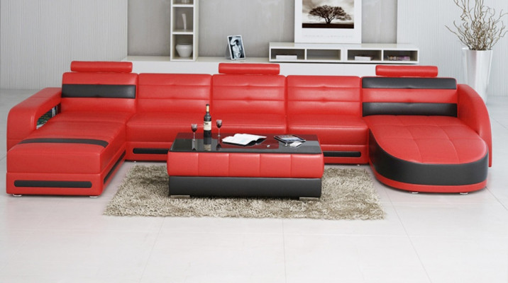 Skórzana sofa z USB Narożnikowa kanapa Projektant Żywy krajobraz Sofa Kanapa Siedziba Kształt U