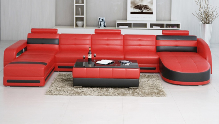SOFA SKÓRZANA Narożnikowa kanapa z USB DESIGNER PISA Żywy krajobraz SOFA KANAPA U FORM COLO 3