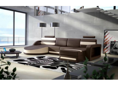 Żywy krajobraz SKÓRZANA SOFA XXL Narożnikowa kanapa + USB Ustawić DESIGN NAROŻNIK Brązowy Nowość