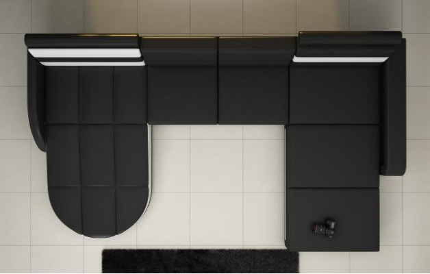 XXL Żywy krajobraz KANAPA Ustawić DESIGN NAROŻNIK Czarny SKÓRZANA SOFA z USB Nowość
