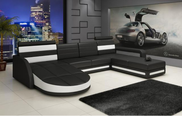 Narożnikowa kanapa Sofa z USB,Podkładka U Form Żywy krajobraz Narożnikowa kanapa Xxl Czarny Nowość