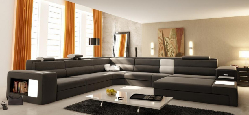Design Sofa Kanapa Siedziba Skóra Narożnik Podkładka Ustawić Żywy krajobraz Narożnikowa kanapa A1 Blue