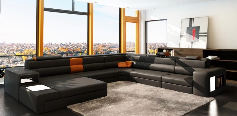 Skórzana sofa kanapa Żywy krajobraz Narożnikowa kanapa Fotel Zestaw Ustawić Nowoczesną Sofę