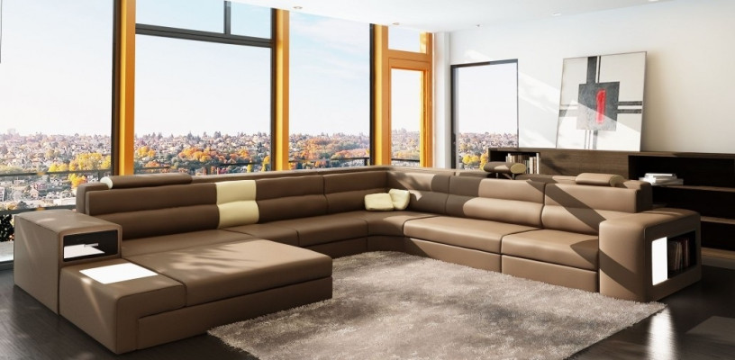 Narożnikowa kanapa Sofa Kanapa Podkładka Ustaw Design Skóra Włókienniczy Żywy krajobraz Landau R