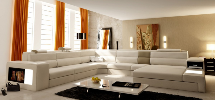Narożnik Skóra Modern XXL Couch Żywy krajobraz Skórzana Sofa Sofa Kształt U B2006